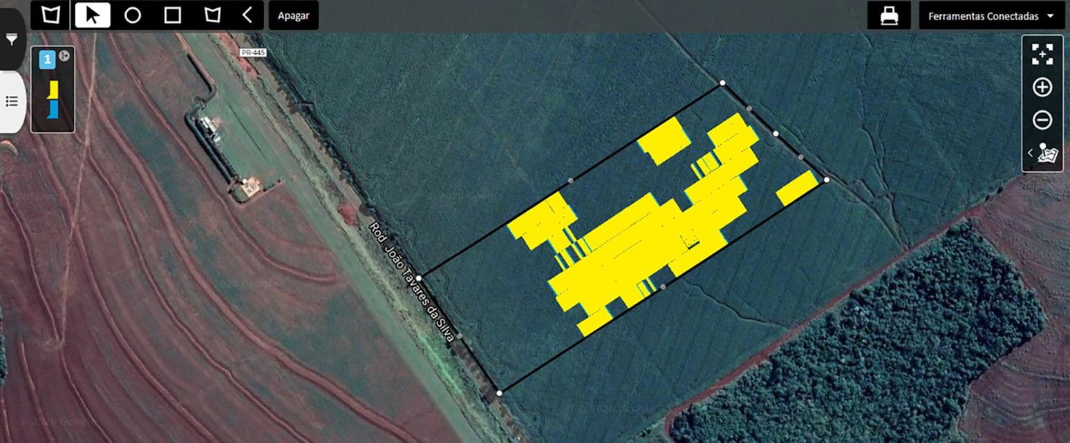 Mapa da fazenda com amostragem de aplicação localizada