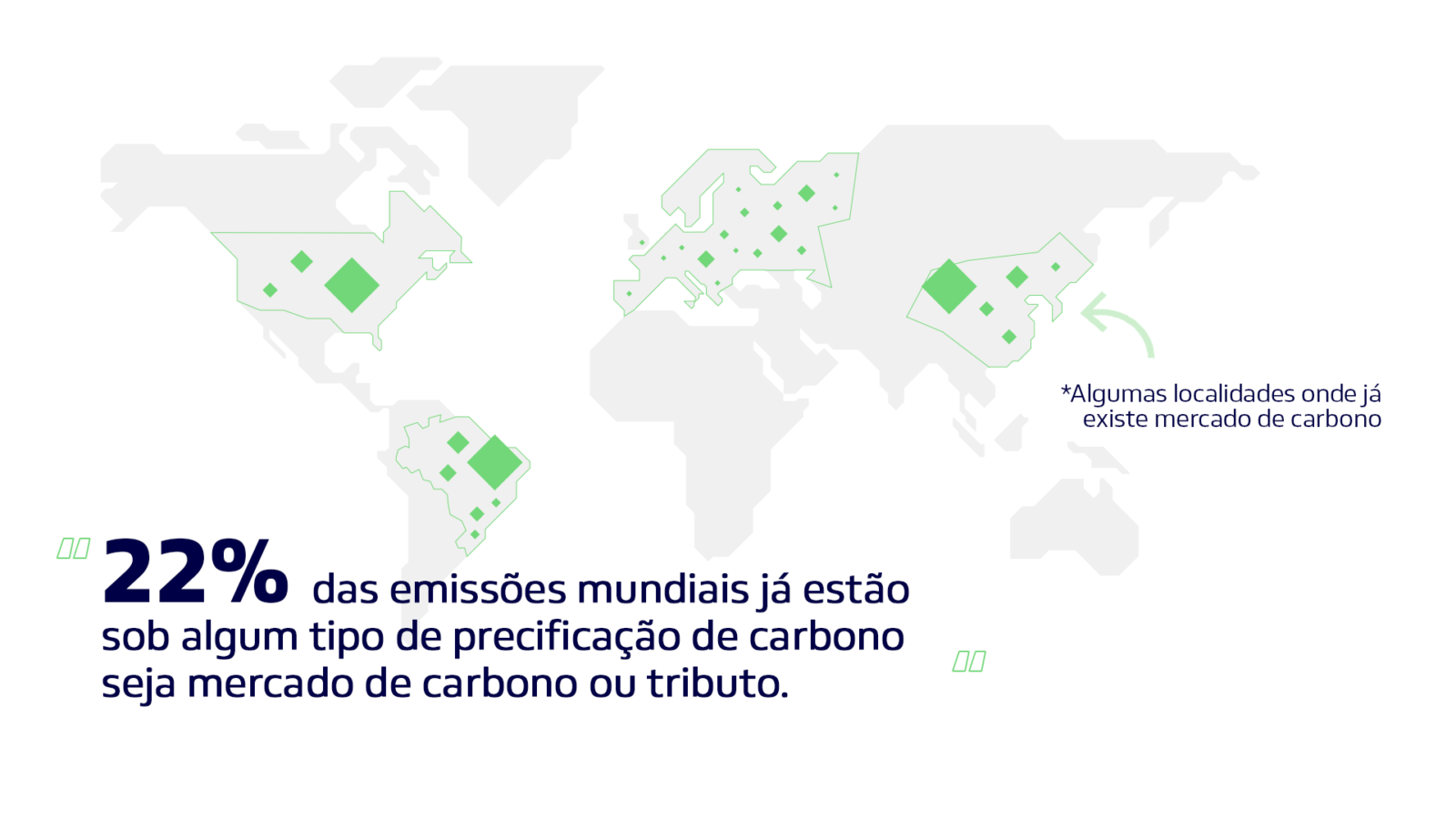 Mapa geográfico global mostrando os percentuais de  emissões de carbono que estão precificados