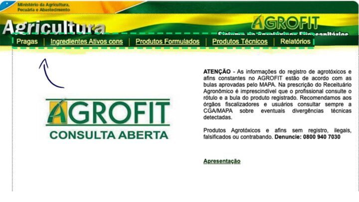 Uma imagem que mostra como utilizar a consulta aberta da Agrofit
