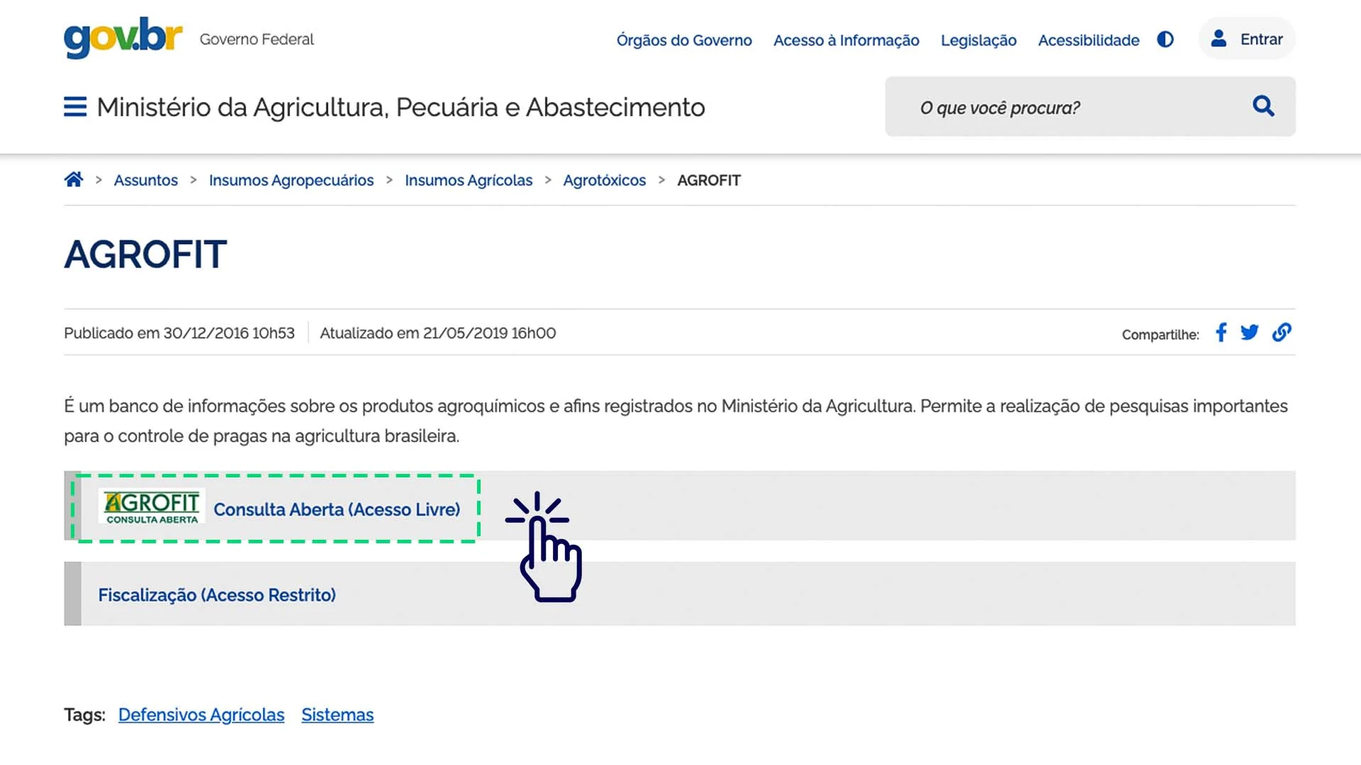 Imagem que mostra um print de como usar a  busca no Agrofit