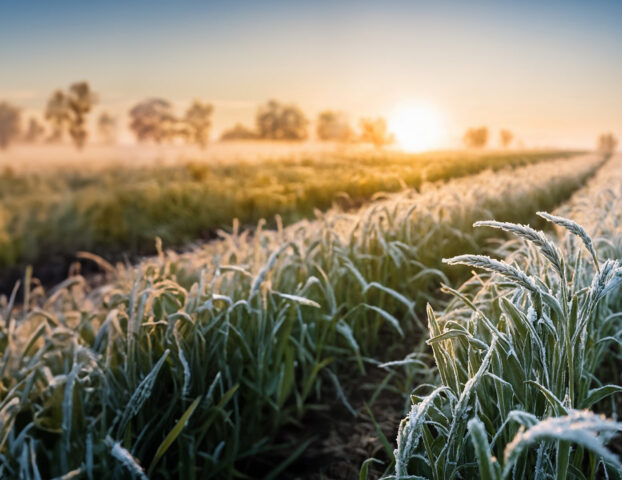 Imagem de cultivo de trigo durante geada