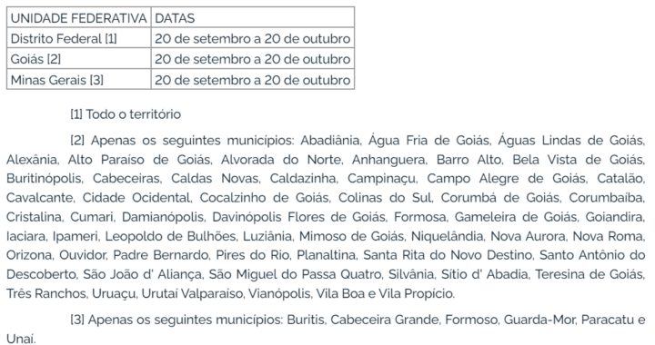 período de vazio sanitário determinado pelo Ministério da Agricultura e Pecuária (MAPA), para a cultura de feijão na safra 2024/2025